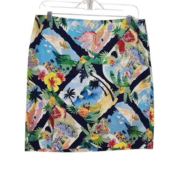 TALBOTS PENCIL SKIRT SIZE 6 TROPICAL COLORFUL BEACH FLAMINGO ART TO WEAR LINED - Picture 2 of 6